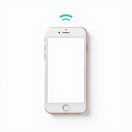 Cellphone on a white background. Phone displays signal indicator above. Device is gold with a white screen. No visible content on screen.