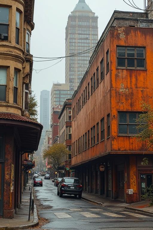 Quaint street scene in San Francisco featuring weathered buildings