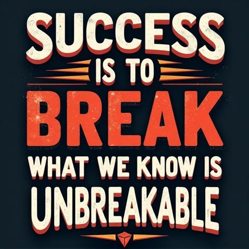 Bold typography t-shirt design with the message 'Success is to Break What We Know Is Unbreakable'. Ideal for entrepreneurs and achievers. Strong visual impact and motivational theme.
