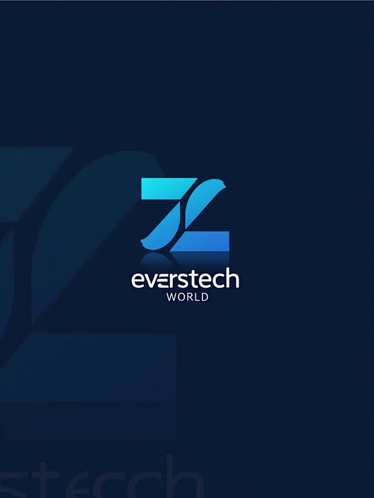 Modern logo for Zane Tech International. Stylized letter Z in blue gradient. Bold font for evertech. Smaller text for World. Suggests innovation and technology. Reliable and modern design.