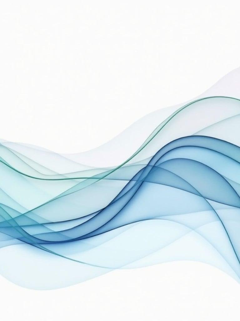 Colored waves create a soothing fluid abstract design. Background is white. Waves are composed of varying shades of blue.