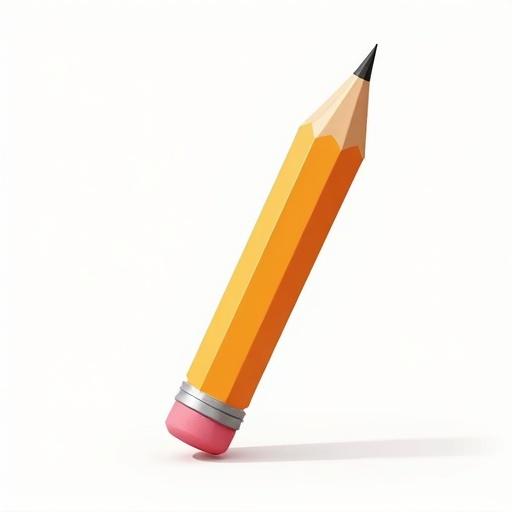 A 3D cartoon pencil stands upright against a clean white background. The pencil has a sharpened tip and an eraser at the end.
