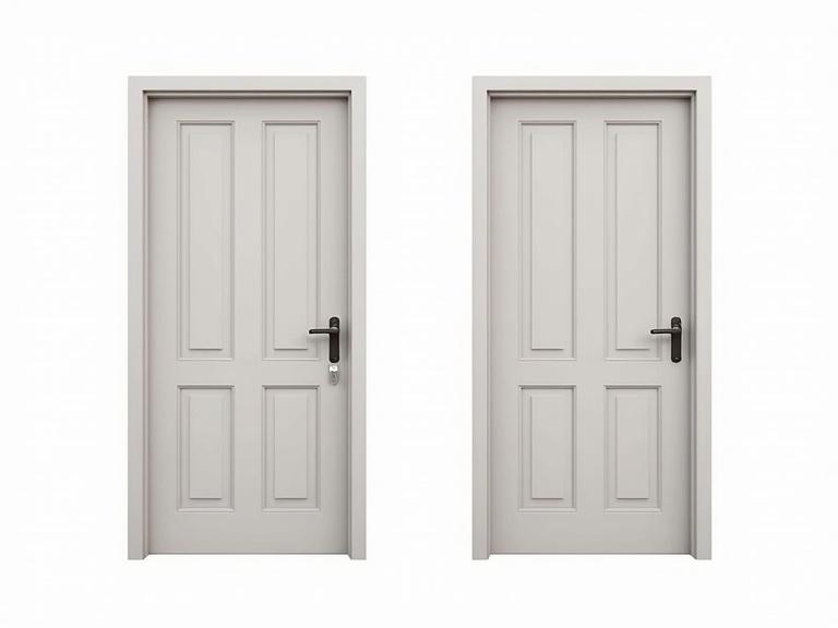 Two doors displayed against a white background. Doors have a simple design with panels and a handle.