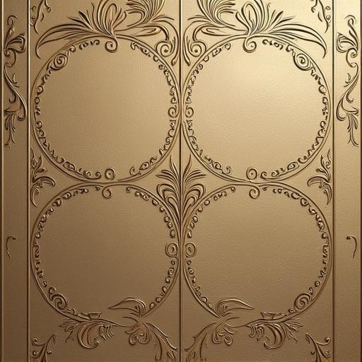 Art Nouveau tileable wallpaper texture, inspired by Lincrusta style, featuring circular and floral patterns on a gold background.