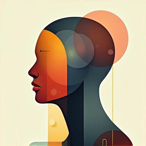 Abstract human silhouette illustrated with geometric shapes and rich colors. The image features a human profile in side view with emphasis on form and color. Smooth curves and various shades create depth and interest.