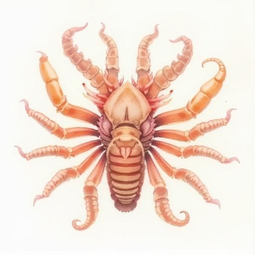 Watercolor painting featuring a murex ramorus in pastel colors. Centered on a blank background. Colors include white and cream.