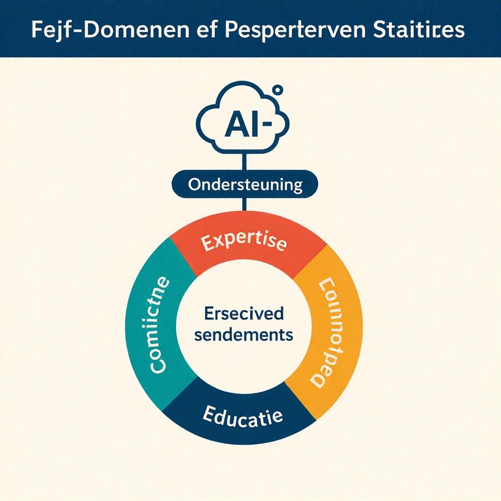 Organizational chart representing five domains: Support, Expertise, Communication, Education, Policy. AI portal above the diagram.