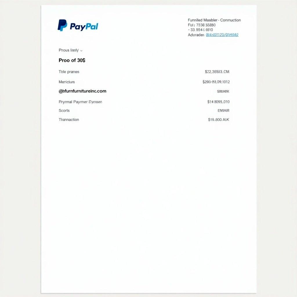 Document shows PayPal receipt for a 30 dollar payment. Includes payer details and transaction number. Clean, minimalistic design with PayPal logo on top. Common format used for online payments. Provides details for sender and receiver.