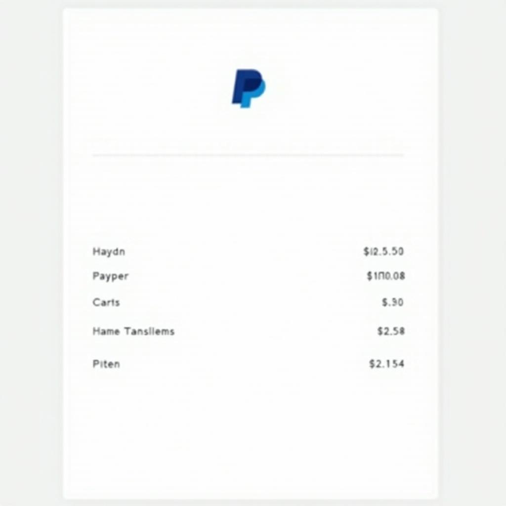 PayPal receipt shows transaction details including item names and amounts. Clean layout and PayPal logo evident. Suitable for online payments and financial transactions.