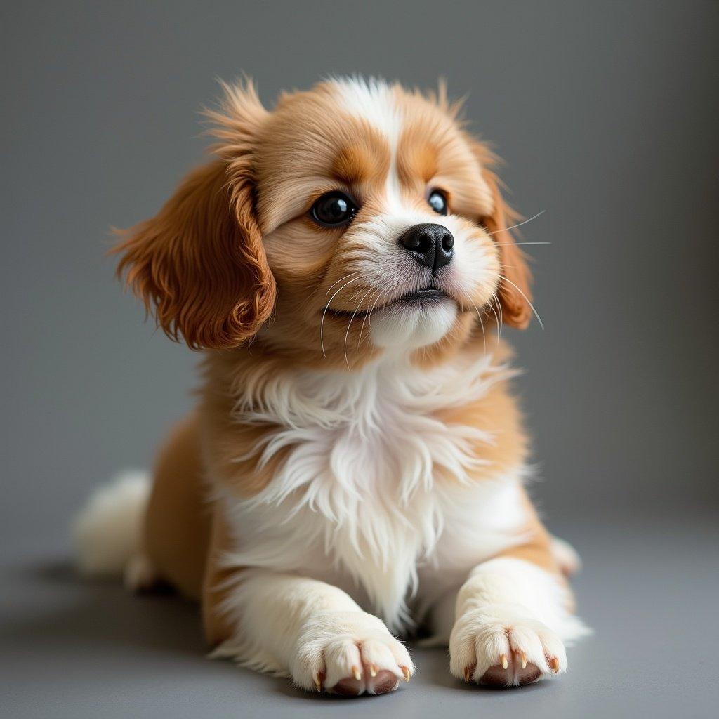 A dog is featured in multiple angles. The focus is on the dog's body and paws, showcasing its breed characteristics. The background is muted to enhance the dog's presence.