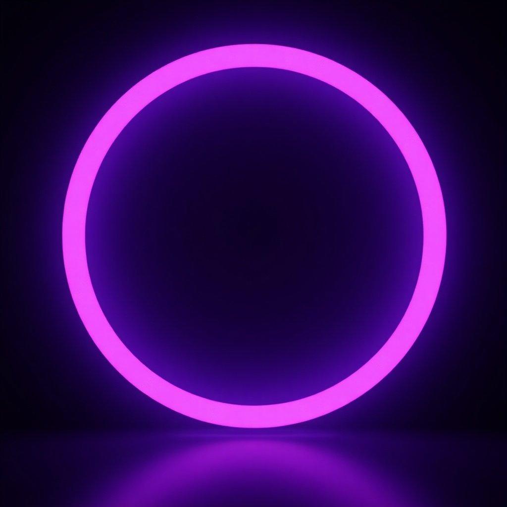 Circular violet neon light design against a dark background. Simple round shape with glow effect. Focus on modern aesthetics and minimalist style.