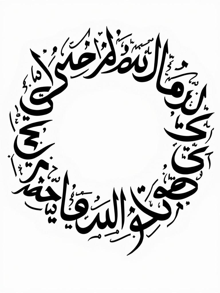 Handwritten Arabic calligraphy forms a circular shape. Design includes names جامع انوار الصادق. Artwork fills entire space.