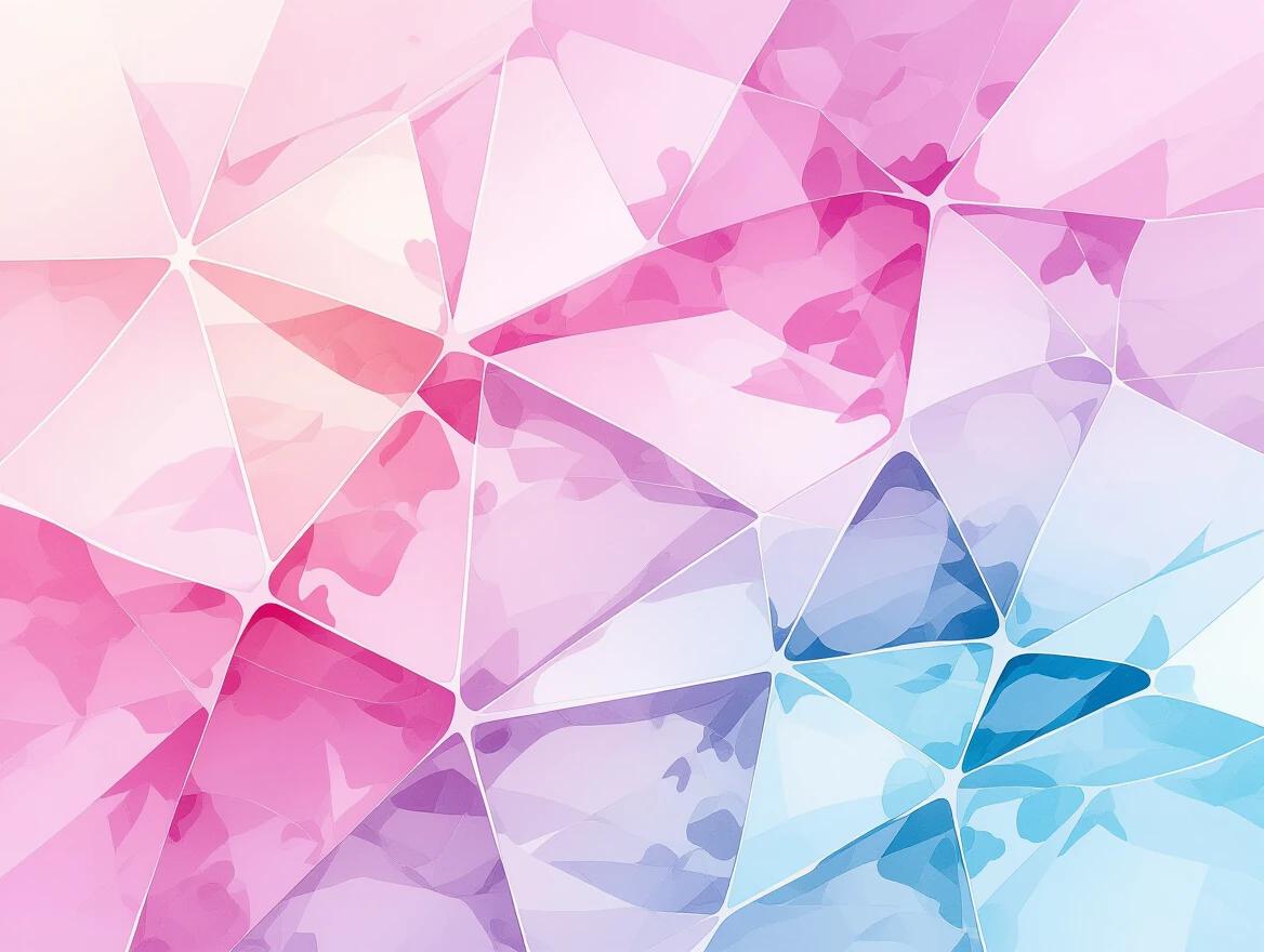 Seamless abstract watercolor painting features irregular shapes and facets. Dominant pink colors create a textured ice surface effect. The design gives an impression of depth and flexibility. Glossy surfaces reflect light creating a wet appearance. The arrangement evokes coldness reflecting natural ice. Ideal for backgrounds or decorative elements.