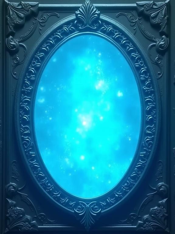 A fantasy-themed card back illustrating light blue colors with a glowing oval stone at the center. The design is symmetrical and features an ornate border, designed for sharp clarity and high definition.