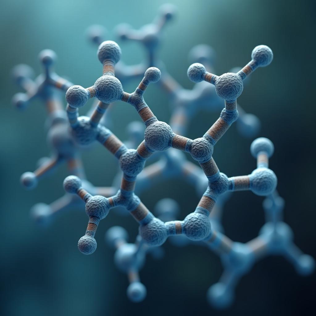 Stylized image showcases a complex drug molecule with a visually appealing gradient and soft focus background.