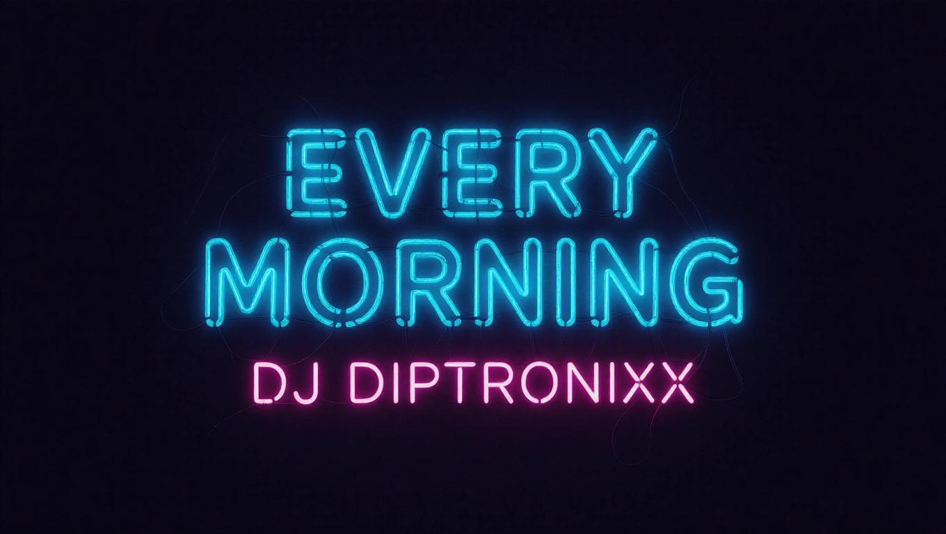 A dark artistic neon tech hip hop album cover. The text displays 'Every Morning' and 'DJ Diptronixx' in cool writing.