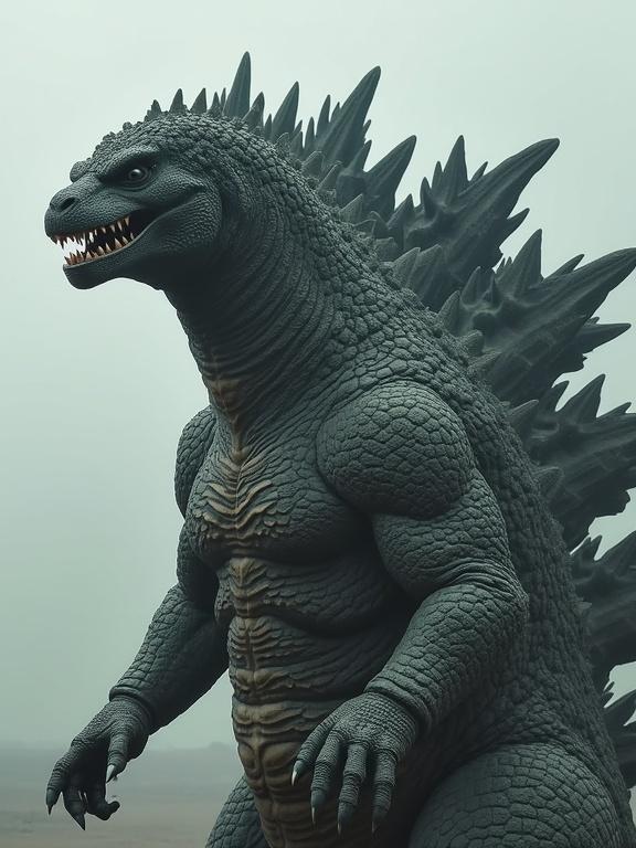 A full-bodied Godzilla with powerful muscles and spines. Four heads sprout off one neck. Atmospheric background adds to the intensity.