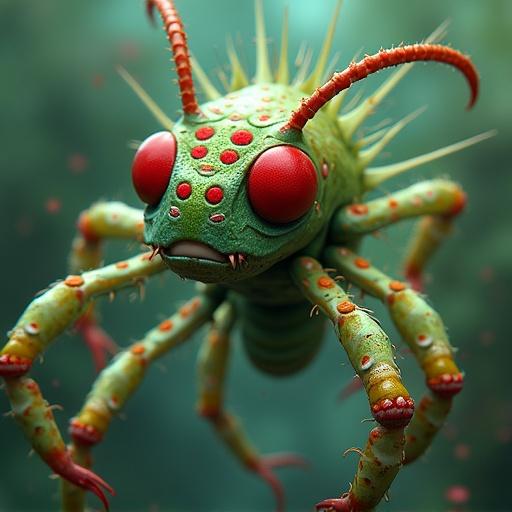 A fantasy creature resembling a monster girl inspired by a venus fly trap in anime style. Character has red eyes and green body with spikes.
