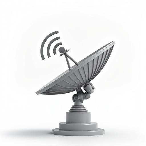 Satellite dish receives radio waves on a white background. The dish is shown in a clean and modern style. Emphasis on the infrastructure and its connection to technology.