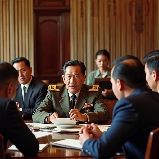 Philippine President Ferdinand Romualdez Marcos in Malacañang Palace's planning room with economic advisors and trade experts in discussion.