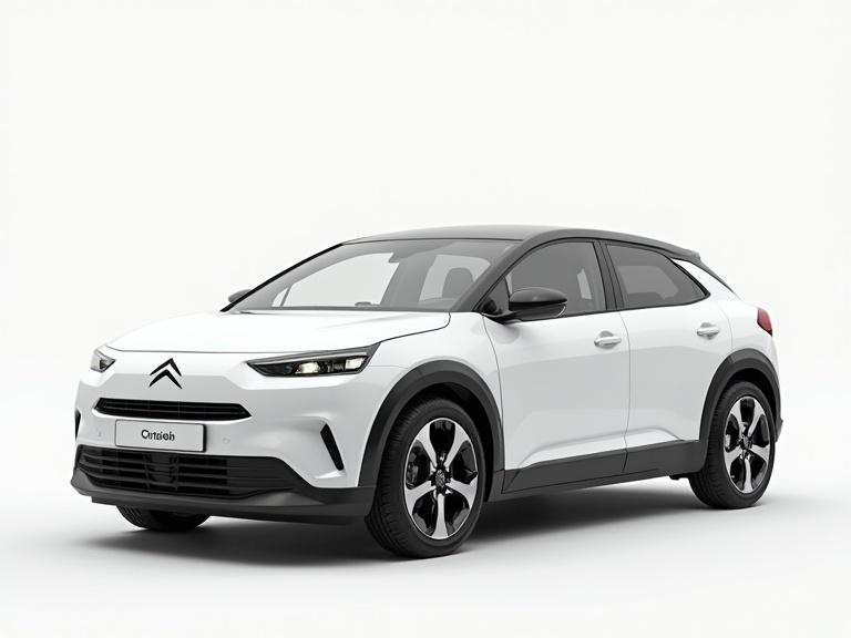 CITROEN C0 car in a modern updated version. Vehicle is white with a black roof. Presented on a plain white background.