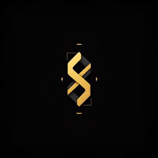 Black and gold logo featuring letter S. Modern and sleek design. 3D effect with a glossy finish. Suitable for showcasing luxury brands.