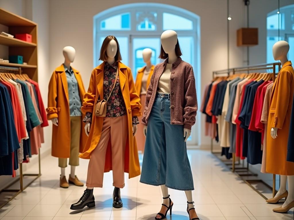 mannequins dressed in fashionable clothing in a boutique