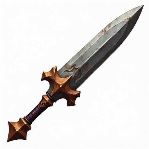 Icon of an ancient battle dagger designed for a card game. Colors are gray and brown. The size is 48x48 pixels. Style is similar to World of Warcraft. Background is transparent.