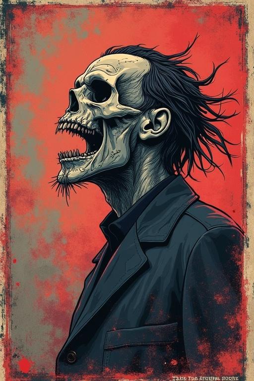 Mix tape j card for Radiohead song Creep with lyrics on the cover. Gothic style illustration of a skull. Dark color palette with red background. Side profile view.