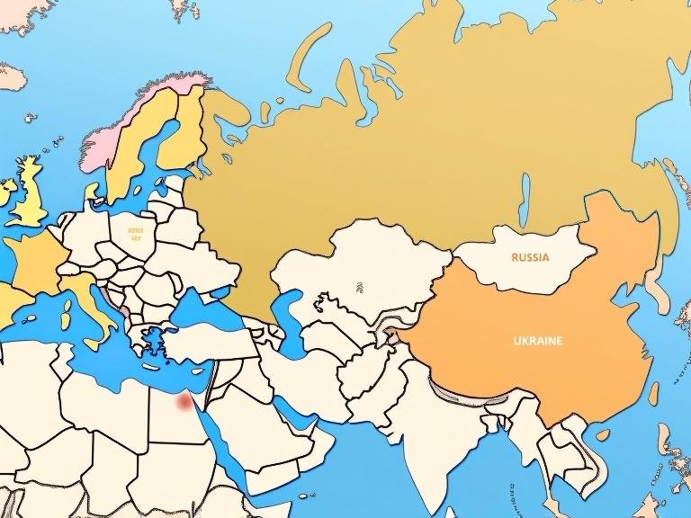 Illustration of Turkey's role as a mediator. Arrows showing connections with Russia and Ukraine. Map view of the region highlighting relationships.