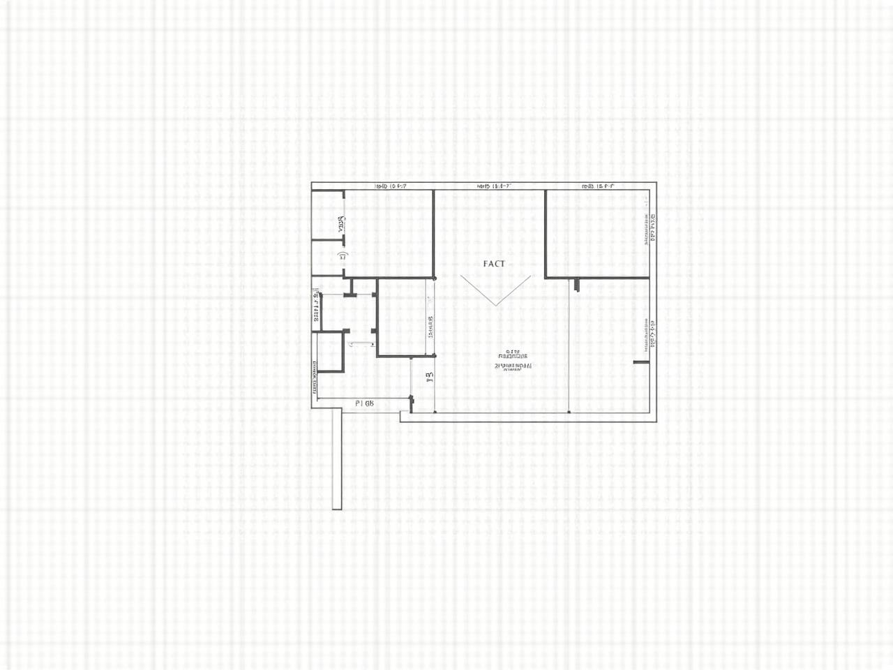 This image depicts a floor plan of a building. The walls are outlined in black and various rooms are represented by enclosed spaces. There are multiple doors and windows marked throughout the layout. Annotations for measurements or features are indicated in specific areas. The background features a grid pattern, which is typical for architectural drawings.