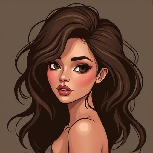 Illustration depicts a stylish girl with brown hair and curves. The figure is portrayed in a side view. The image shows her attractive features without a blurred face.