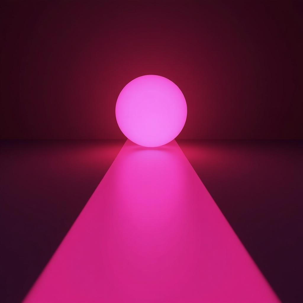 A pink glowing ball sits at the end of a bright pink beam of light on a dark background. The light creates a dynamic perspective leading towards the ball. The scene is inspired by the plinko game style.