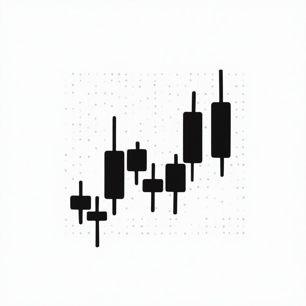 Design a monochrome image of trading candlestick patterns. The pattern should be clear and focused on the candlestick shapes. Utilize a modern, clean design approach with high contrast.