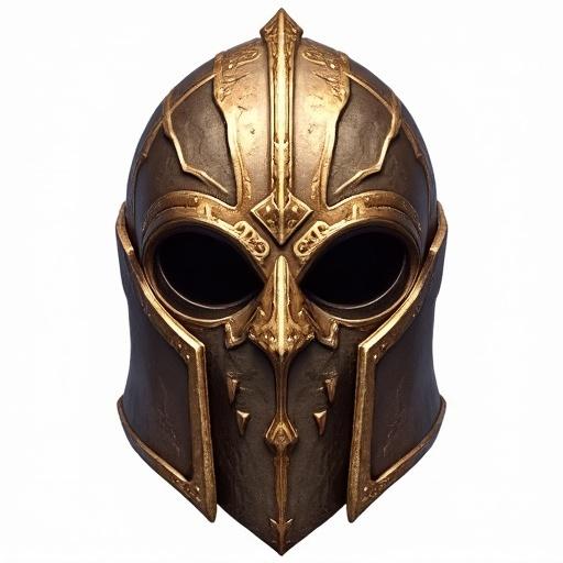 Detailed imperial mask design for a video game. Features metallic textures and intricate patterns. Suitable as an item asset in ARPGs. Transparent background for easy application.