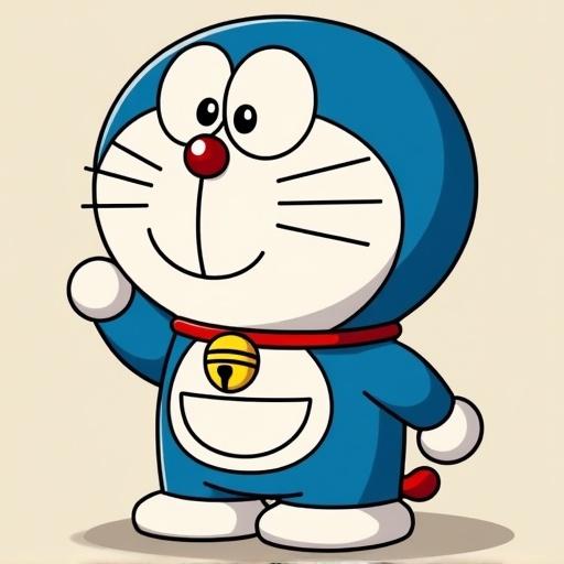 Image of a cartoon character with blue fur and a round shape. Character has a friendly smile and a bell on the collar. Features include large eyes and small nose. The design is simple and appealing for children.