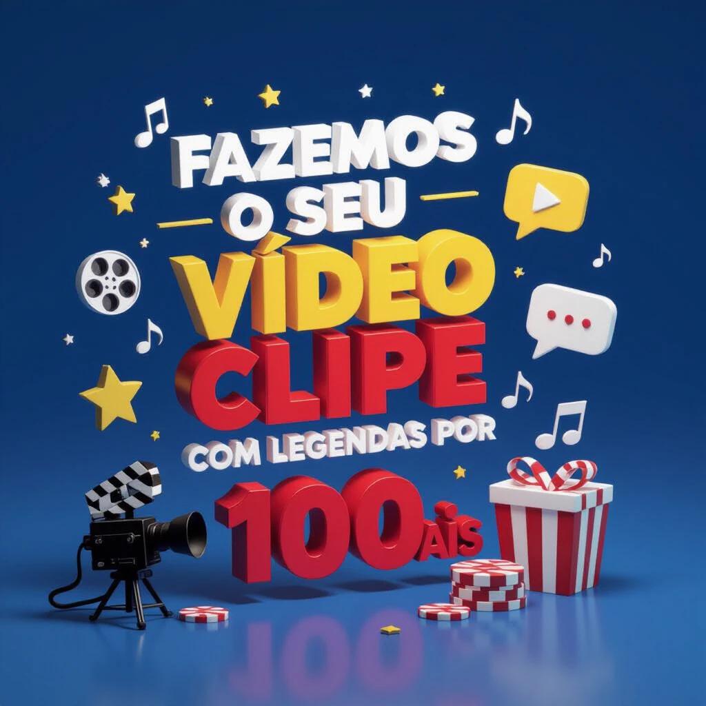 Create a 3D image with vibrant text showing service for video clips including notable elements like a film clapperboard and social media icons. Highlight the price.