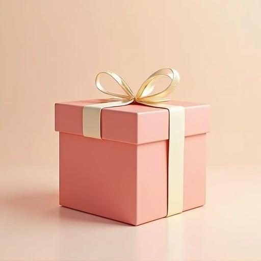 3D render of a pink gift box with a gold ribbon on a light background.