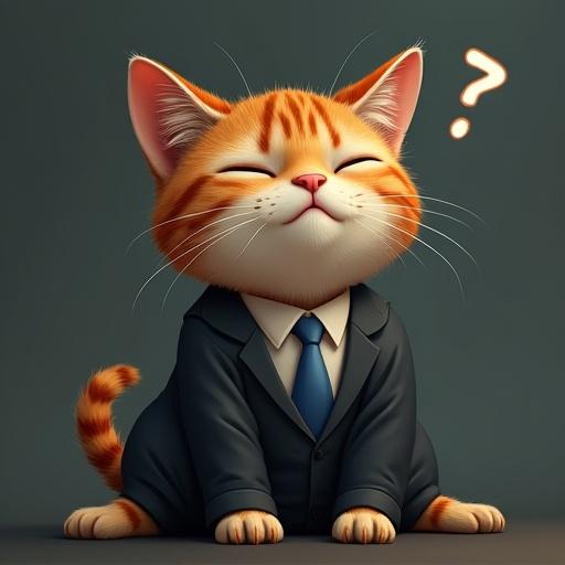 A semi-realistic cat in a suit dozing off sitting. Head is drooping. Zzz above head.