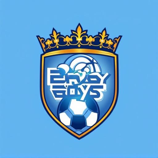 Design of a football club logo. Team name is Baby Boys football Club. Colors are royal blue, baby blue, white and gold. Features a shield with a soccer ball.