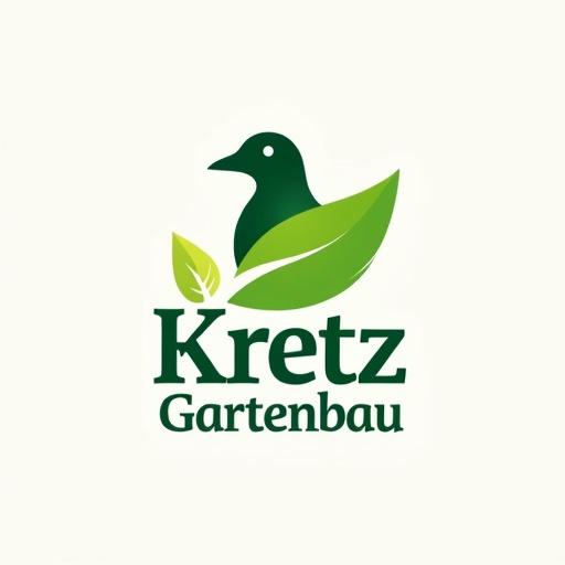 Logo design for a gardening company named Kretz Gartenbau. Incorporate a bird silhouette and leaves in a flat design. Use industry-appropriate colors. Ensure legibility and professional quality for branding purposes.
