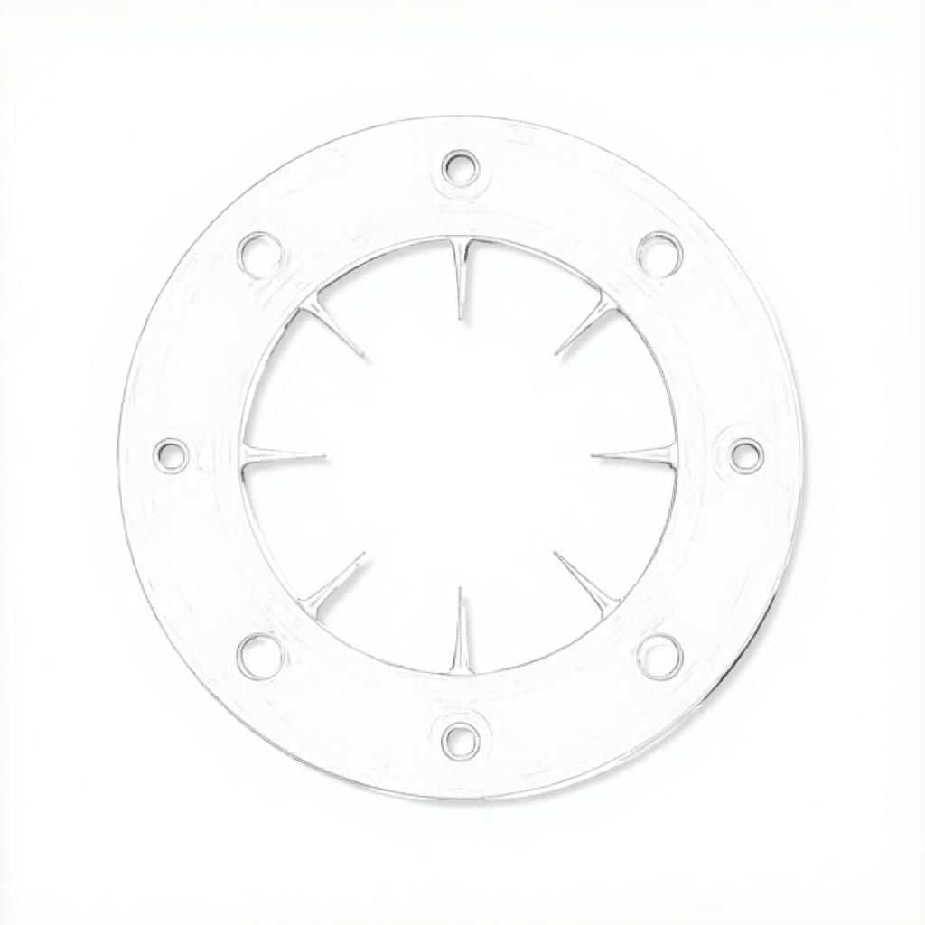 Orthographic design of an aircraft flange with visible dowel pin holes. The image shows front view of the flange clearly detailing its features. The side and top views are not visible in this image as focus stays on front view.