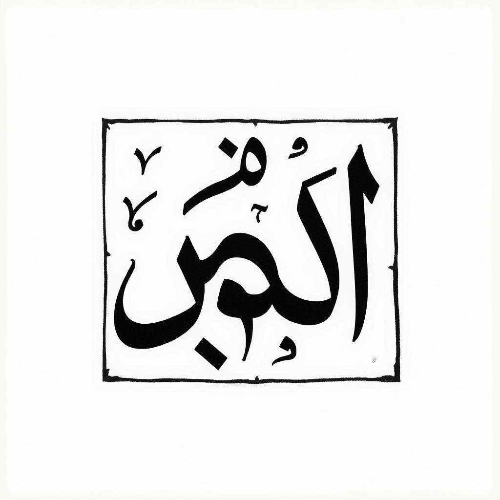 Handwritten Arabic calligraphy features names 'عبدلغفر عباس' in a small box or circular design. The design showcases elegant strokes and traditional style. Black ink on white background enhances contrast and clarity.