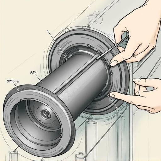Close-up detailed illustration of the construction process of a reinforced bellows mechanism for Heron’s Fountain. Focus on layering rubber or silicone material to create a thicker stronger bellows. Include tools and techniques used such as stitching or bonding.