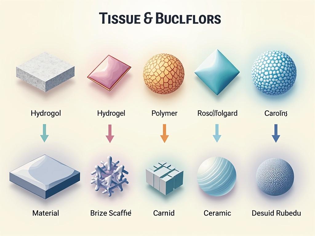 An infographic displaying various scientific materials represented by different geometric shapes, with labels like 'Hydrogel' and 'Polymer', showcasing a clear, structured presentation.