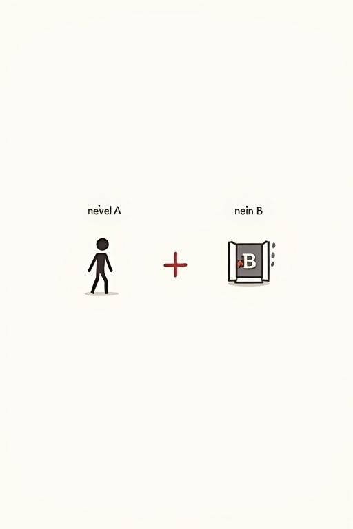 An illustration shows a stickman labeled 'niveau A'. The stickman attempts to access a book icon labeled 'niveau B'. This is presented as an equation. The result is shown with a red cross indicating failure to combine them properly.