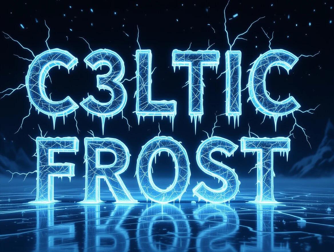 Visual representation of the words 'C3LTiC' and 'FRoST' in a scary font made of ice and electricity glowing blue against a black background.