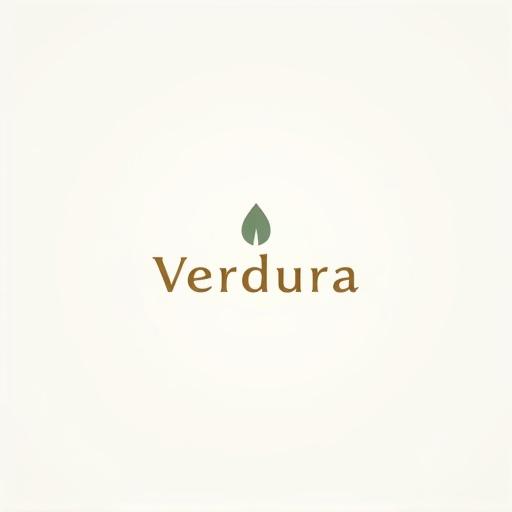 Modern logo design for a skincare brand named Verdura. Wordmark in Lato font with a minimalist leaf-droplet symbol. Text in golden Amber with the symbol in soft sage. Optimized for digital use with a clean, contemporary feel for websites and social media.