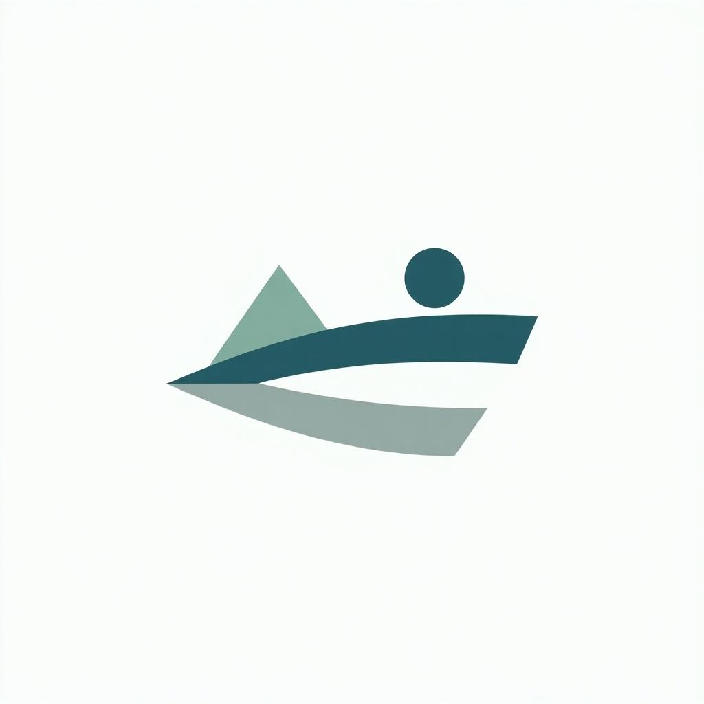 A minimalist emblem symbolizing 'New Horizon'. The design features an abstract representation of a horizon line with a rising sun and sleek geometric shapes such as triangles or circles, conveying modernity and simplicity. The color palette includes cool tones like teal, navy, and white, creating a sleek and professional appearance. The emblem is designed to be versatile and suitable for various branding purposes.