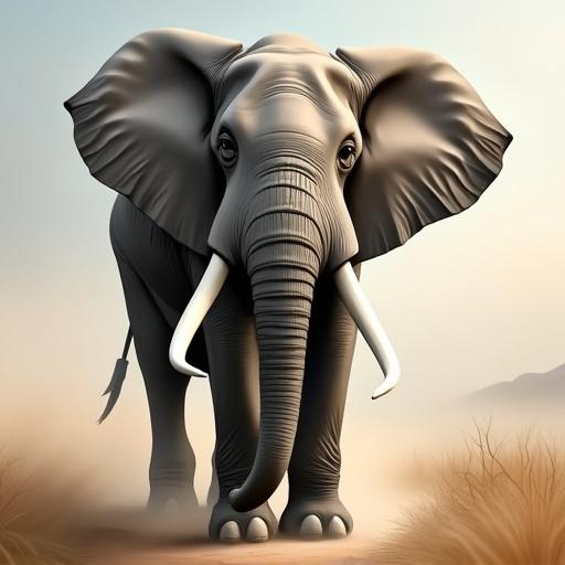 Strong large elephant with stunning white tusks against a soft background. Digital painting style with Contemporary Impressionism elements.